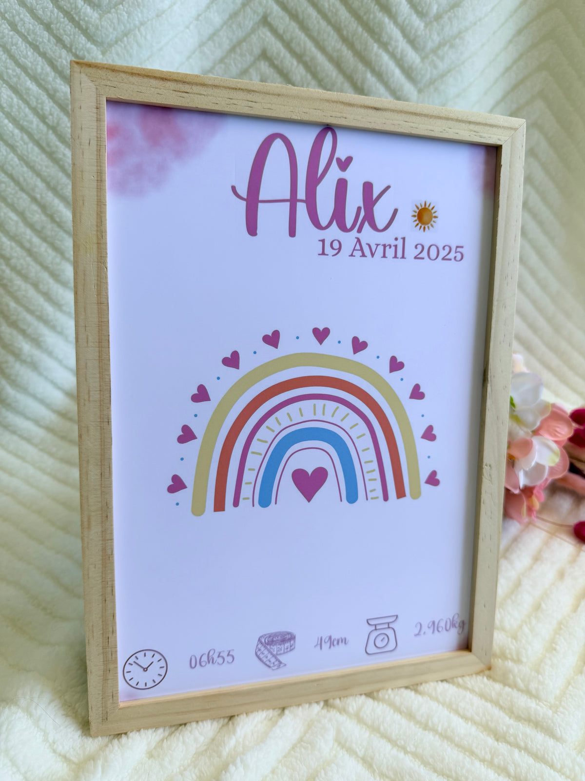Affiche de naissance personnalisée encadrée