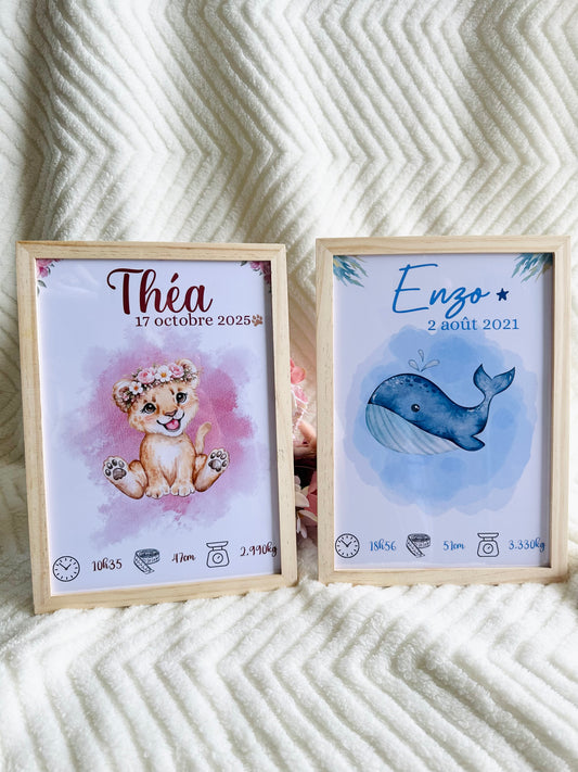Affiche de naissance personnalisée encadrée