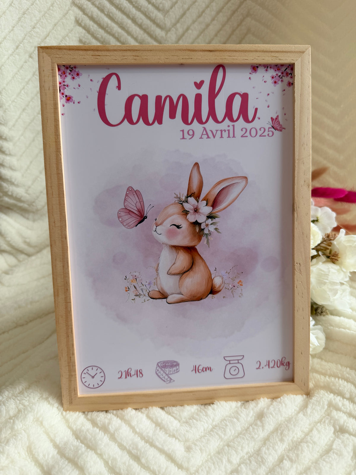 Affiche de naissance personnalisée encadrée