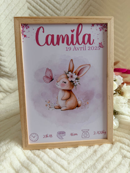 Affiche de naissance personnalisée encadrée