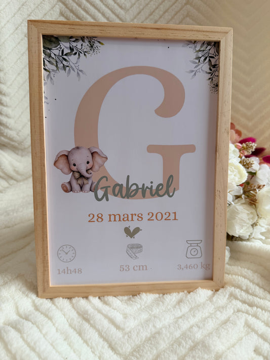 Affiche de naissance personnalisée encadrée